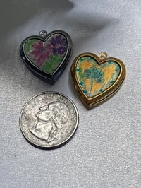 Image 2 of Vintage Boho Heart Lockets | GrandmaCore, Cottage Core | Set of 2 | Clover, Florals