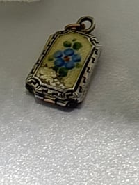 Image 2 of Vintage Miniature Guilloche Locket | Forget-Me-Not Blue Flowers | Dainty, Victorian