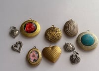 Image 2 of Lot of 6 Lockets &amp; 4 Heart Charms | Oval, Heart, Round, Flowers, Cabochons, Dried Flowers  