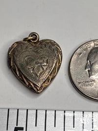 Image 2 of Vintage Heart Locket — 1/20 10K Gold Filled Over Silver, Engraved Bow Detail, Heirloom Keepsake