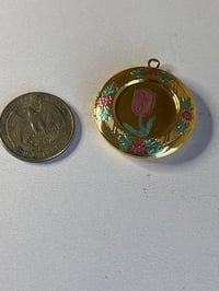 Image 3 of Pink Tulip Photo Locket | Pink &amp; Green Details | 
