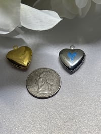 Image 3 of Two Heart-Shaped "I Love You" Gold &amp; Silver Lockets | Blue &amp; Purple Flowers