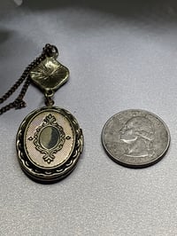 Image 3 of Vintage Oval Goldtone Photo Locket | Filagree Accent | 18x25, 16" chain 