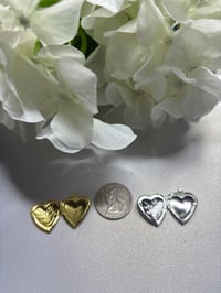 Image 4 of Two Heart-Shaped "I Love You" Gold &amp; Silver Lockets | Blue &amp; Purple Flowers