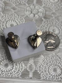 Image 4 of Vintage Coro Rose Heart Earrings – Guilloché Enamel Clip Ons, Pink Floral Design