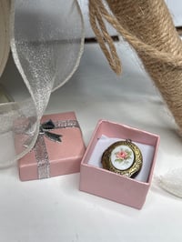 Image 5 of Antique-Rose, Japanese Glass | Brass Oval Locket | Victorian-Inspired Romantic Keepsake | 18x25mm