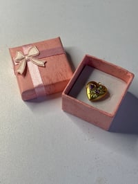 Image 5 of Purple Heart Flower Photo Locket | Goldtone, Mini | Romantic Keepsake 