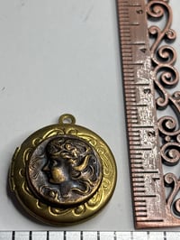 Image 1 of Vintage Photo Locket, Bronze Goddess Cameo, Circle, Gift Box 