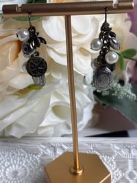 Image 1 of Vintage-Style Locket Earrings With Faux Pearls & Charms Unique 