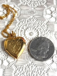 Image 1 of Gold Tone Heart Locket Necklace With Floral Engraving & Chain In Gift Box