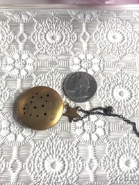 Image 1 of Memory Locket: Vintage Gold-Tone Perfume Zodiac Star Charm & Chain Photo Prayer