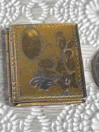 Image 2 of Antique Gold-Tone Book Locket with Floral Etching — Timeworn Patina & Vintage Charm