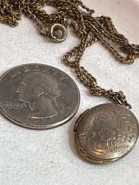 Image 1 of Photo Locket: Vintage Brass Oval Floral Keepsake Engraved Flower Design 