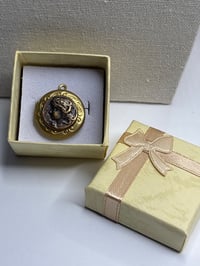 Image 4 of Vintage Photo Locket, Bronze Goddess Cameo, Circle, Gift Box 