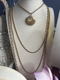 Image 1 of Photo Keepsake: Vintage Gold-Tone Multi-Strand Necklace  Engraved Locket Pendant
