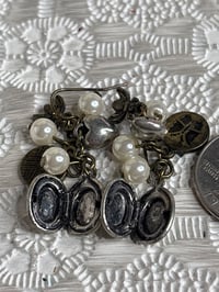 Image 4 of Vintage-Style Locket Earrings With Faux Pearls & Charms Unique 