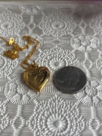 Image 3 of Gold Tone Heart Locket Necklace With Floral Engraving & Chain In Gift Box
