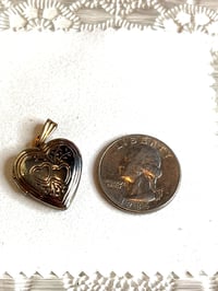 Image 2 of Photo Locket: Vintage Gold-Tone Heart  Engraved Floral Design