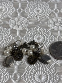Image 5 of Vintage-Style Locket Earrings With Faux Pearls & Charms Unique 
