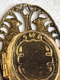 Image 2 of Vintage Gold & Brass Oval Locket Pendant With Filigree Deer Design In Gift Box