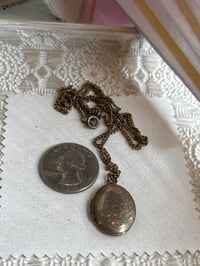 Image 3 of Photo Locket: Vintage Brass Oval Floral Keepsake Engraved Flower Design 