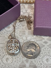 Image 1 of Vintage Rhinestone Bow Locket, Reimagined Silver Keepsake Necklace