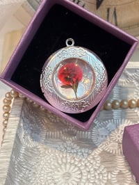 Image 1 of Vintage Silver Locket with Red Flower – Symbol of Courage and Strength