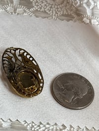 Image 3 of Vintage Gold & Brass Oval Locket Pendant With Filigree Deer Design In Gift Box