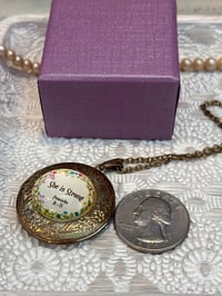 Image 1 of Vintage Bronze Locket Necklace Pressed Flower Inside Proverb 31:25 