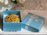 Image 4 of Vintage DC Wonder Woman Gold-Tone Locket Pendant With Blue Stone In Gift Box