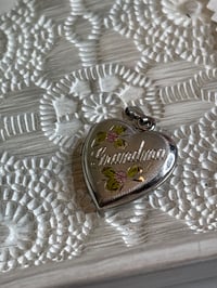 Image 3 of Photo Memory Locket: Sterling Silver Grandma Pink Green Accents 