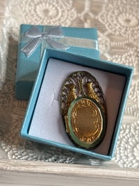 Image 4 of Vintage Gold & Brass Oval Locket Pendant With Filigree Deer Design In Gift Box