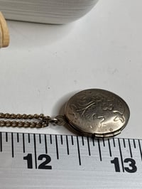 Image 6 of Photo Locket: Vintage Brass Oval Floral Keepsake Engraved Flower Design 