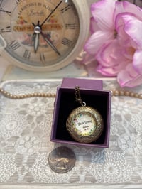 Image 4 of Vintage Bronze Locket Necklace Pressed Flower Inside Proverb 31:25 