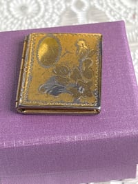 Image 9 of Antique Gold-Tone Book Locket with Floral Etching — Timeworn Patina & Vintage Charm