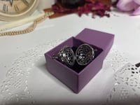 Image 3 of Vintage Silver Filigree Sphere Pendant Locket With Floral Design &amp; Purple Gift Box