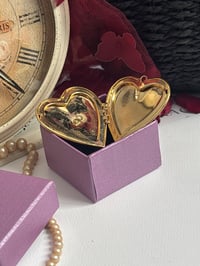 Image 3 of Gold-Tone Heart Locket Pendant Necklace With Gift Box & Decorative Design