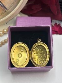 Image 5 of Gold-Tone SOS Engraved Oval Locket Pendant With Floral Design In Gift Box