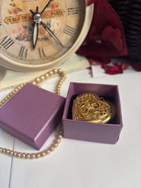 Image 5 of Gold-Tone Heart Locket Pendant Necklace With Gift Box & Decorative Design