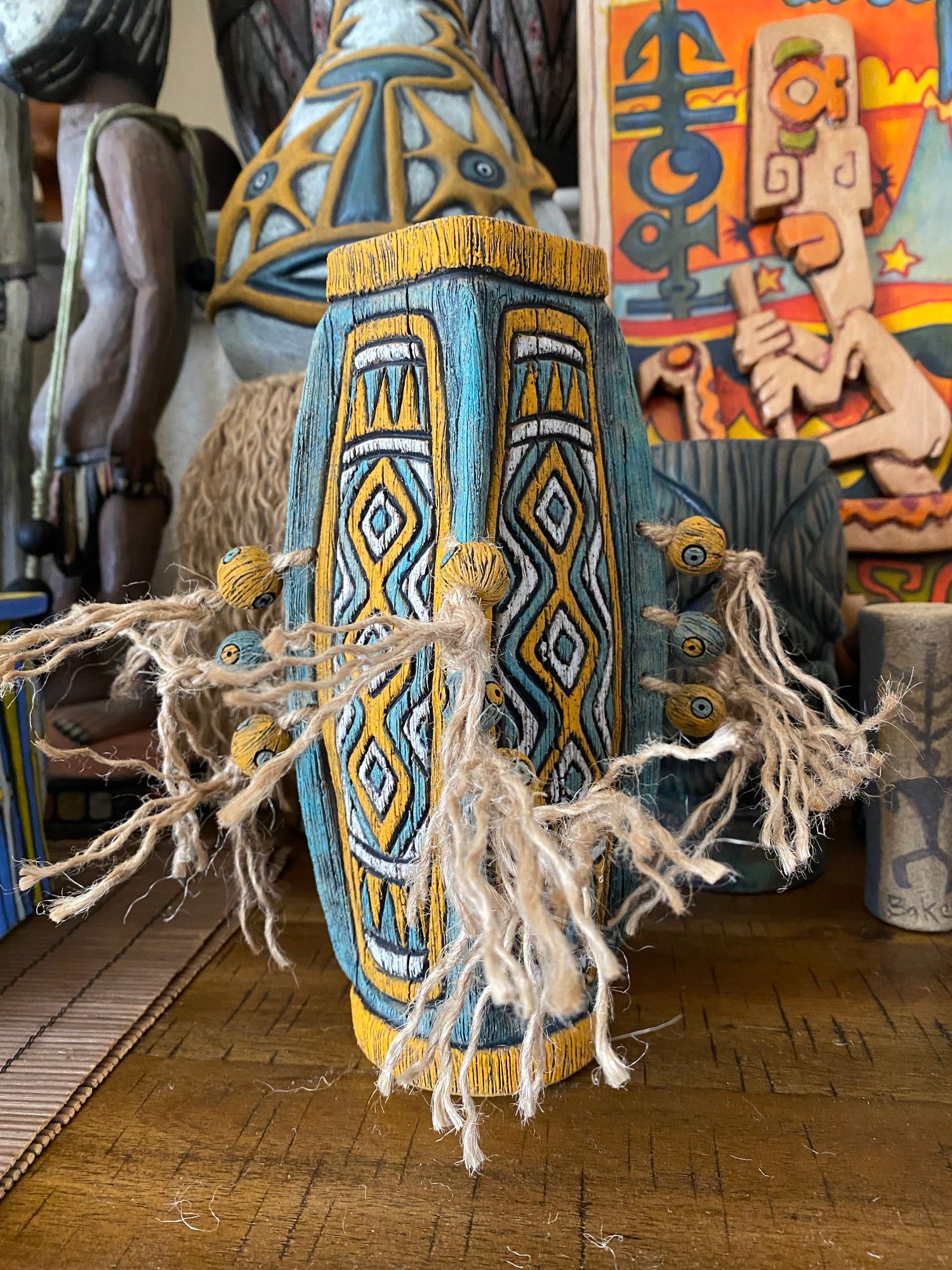 Image of 4 Sided Turquoise/Orange/White PNG Shield Mug - “PNG P.O.P.” - US Shipping Included 