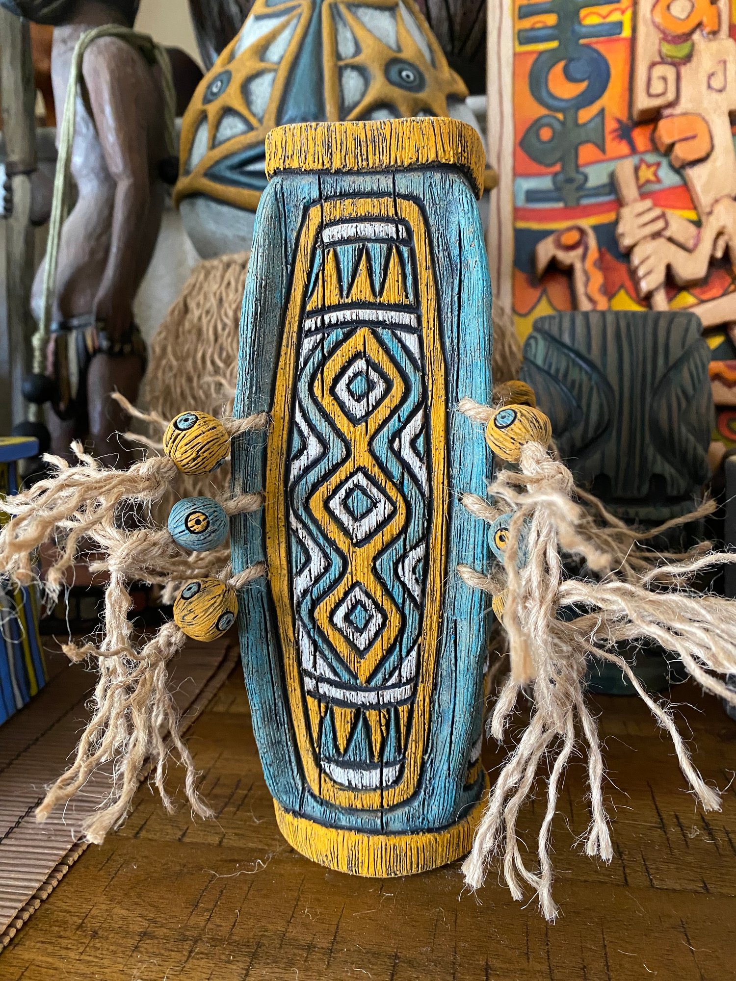 Image of 4 Sided Turquoise/Orange/White PNG Shield Mug - “PNG P.O.P.” - US Shipping Included 