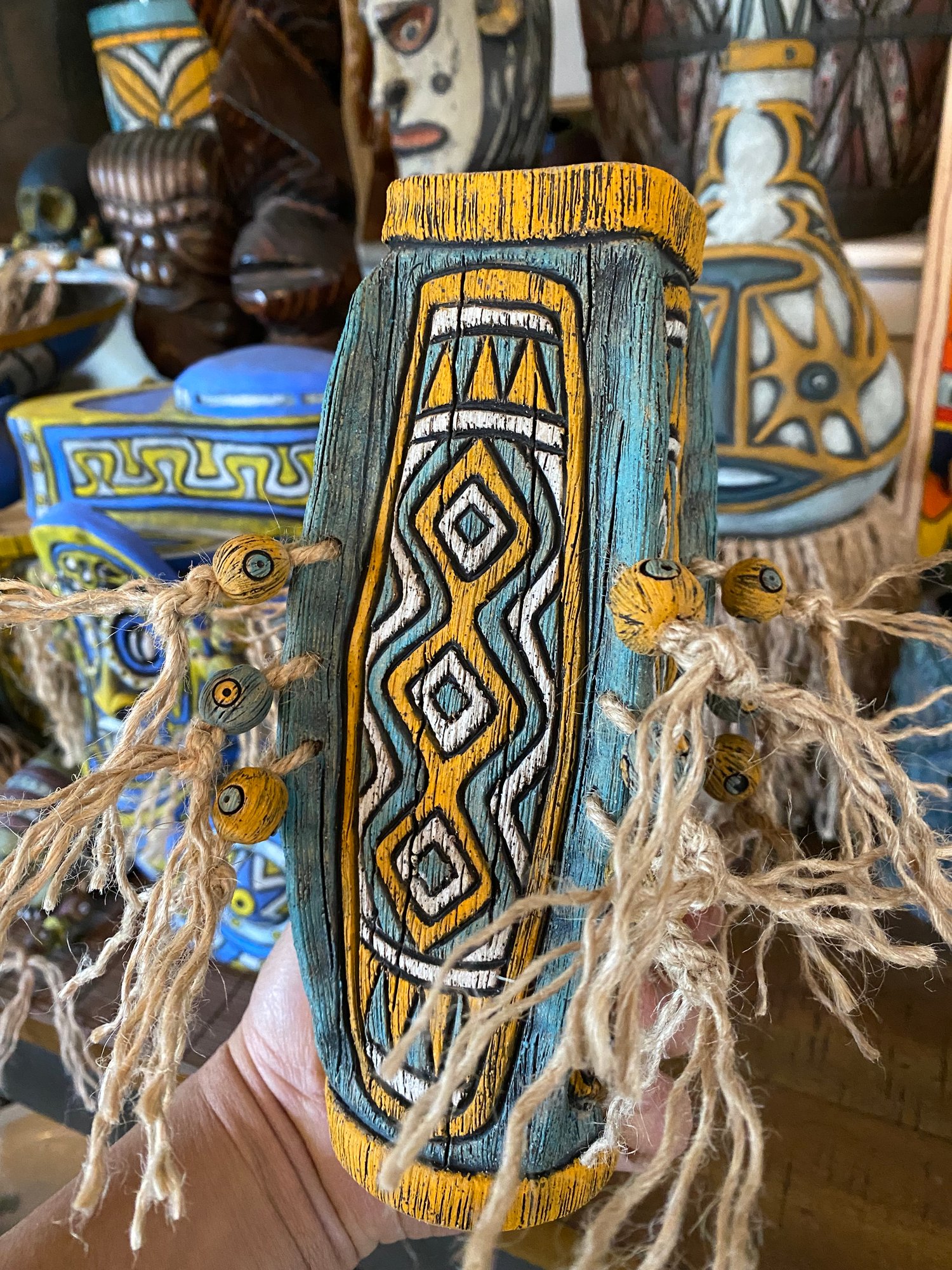 Image of 4 Sided Turquoise/Orange/White PNG Shield Mug - “PNG P.O.P.” - US Shipping Included 