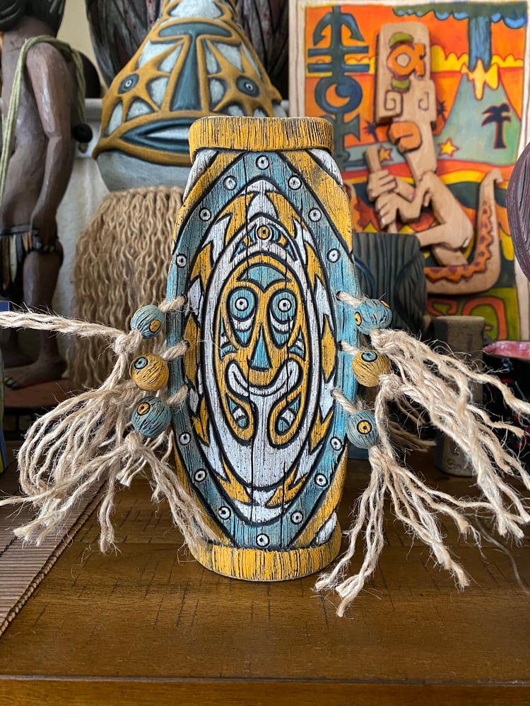 Image of Four Sided Turquoise /Orange/White Shield Mug - “Gopey” - US Shipping Included 