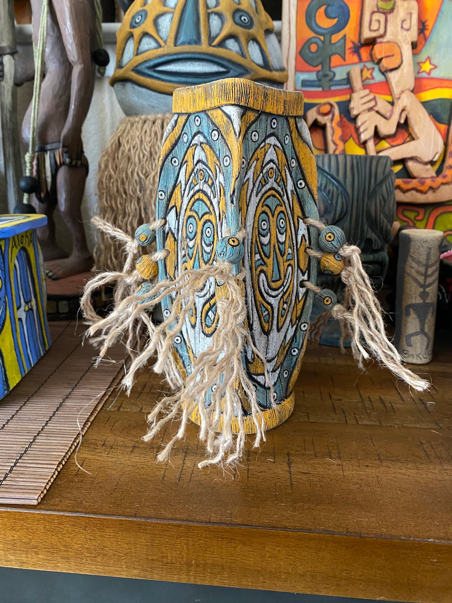 Image of Four Sided Turquoise /Orange/White Shield Mug - “Gopey” - US Shipping Included 