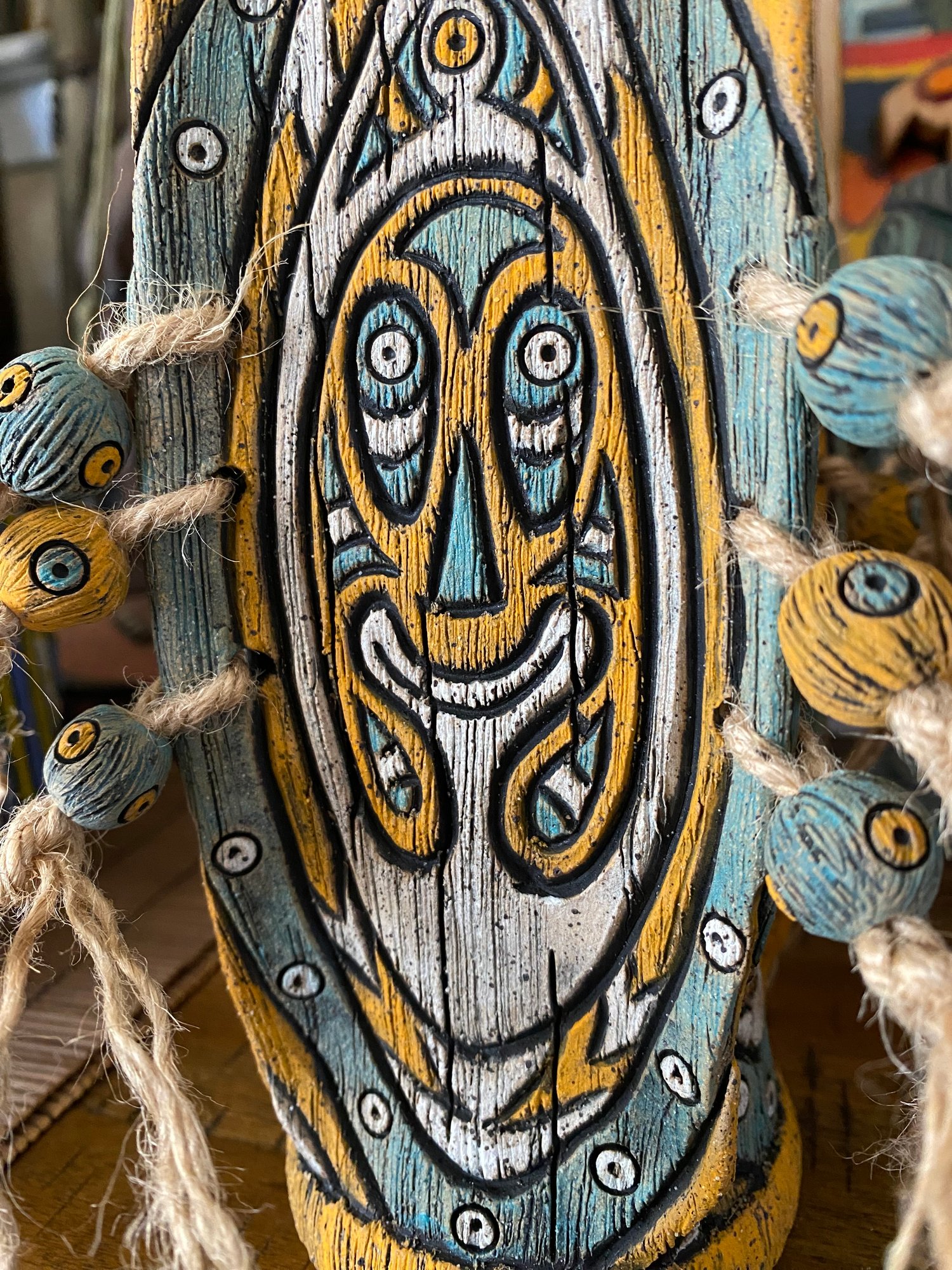 Image of Four Sided Turquoise /Orange/White Shield Mug - “Gopey” - US Shipping Included 