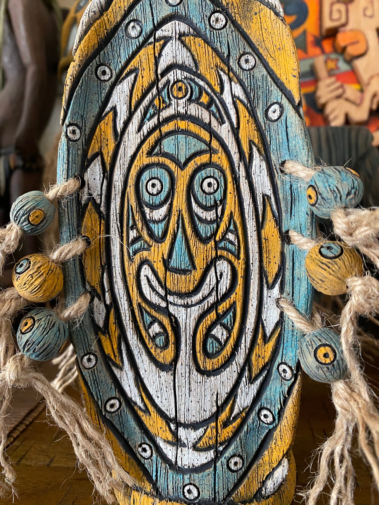 Image of Four Sided Turquoise /Orange/White Shield Mug - “Gopey” - US Shipping Included 