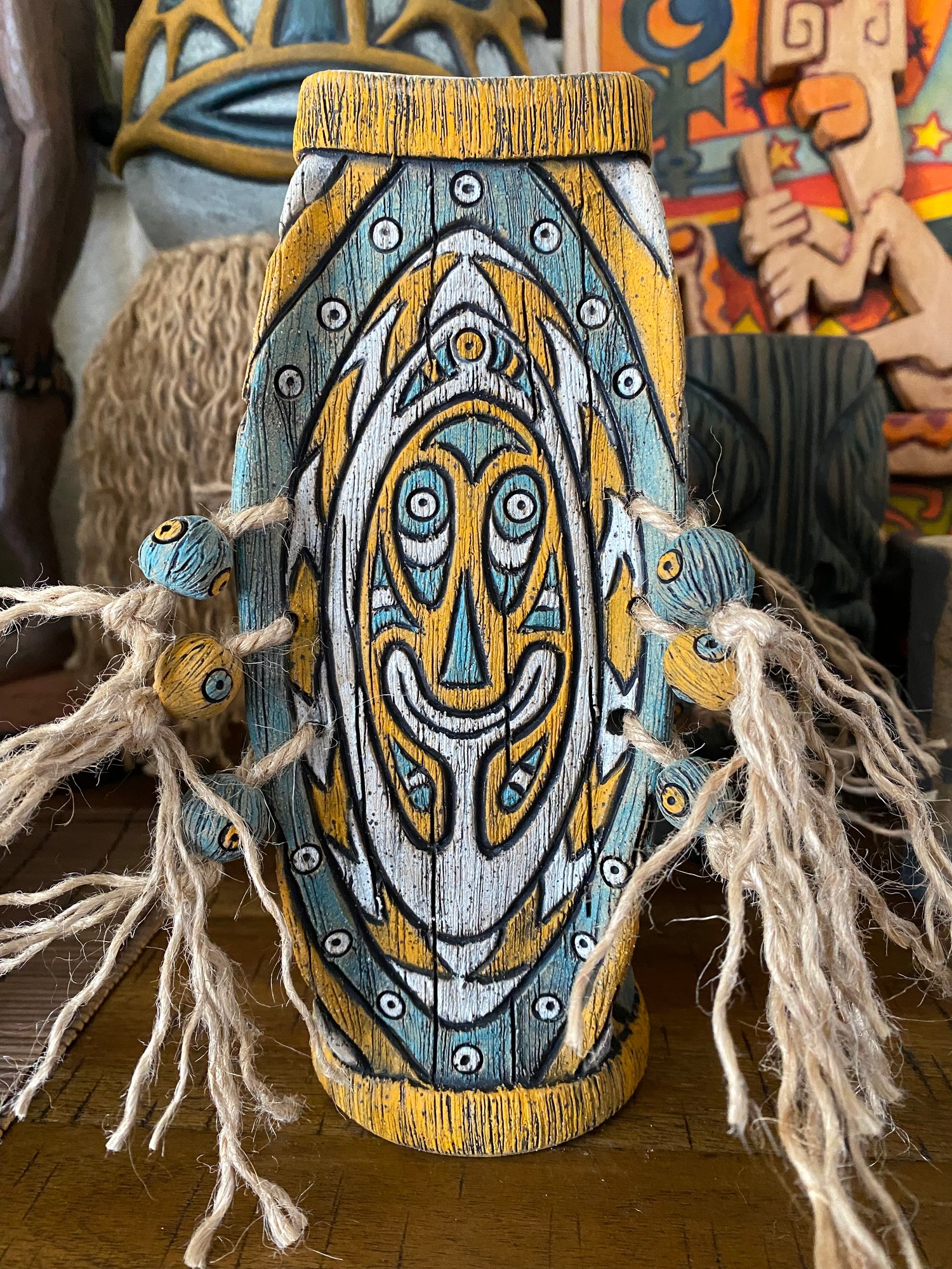 Image of Four Sided Turquoise /Orange/White Shield Mug - “Gopey” - US Shipping Included 