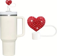 Red jeweled heart straw cover 