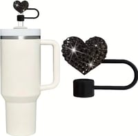 Black jeweled heart straw cover 