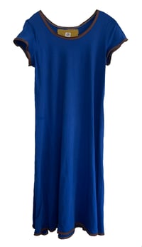 Blue dress with brown banding 